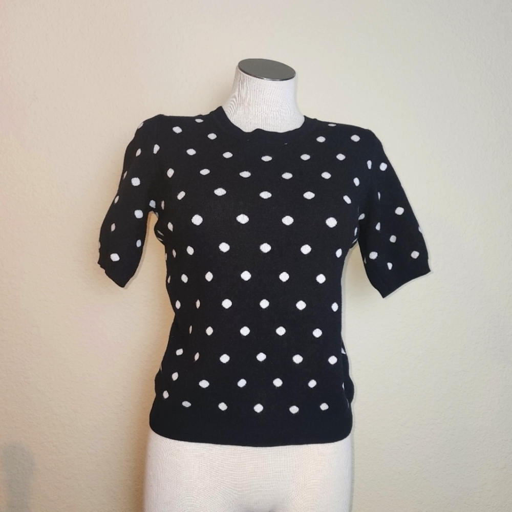 Tahari Black Polka Classic Dot Short Sleeve Crew Neck Women's Sweater  Size S